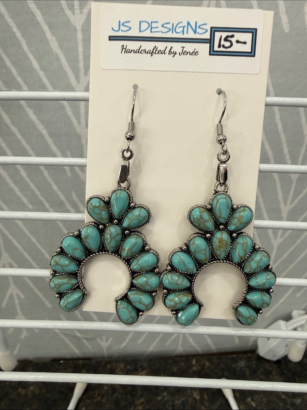JS Designs Turquoise Petal Cluster Hoop Dangle Earrings